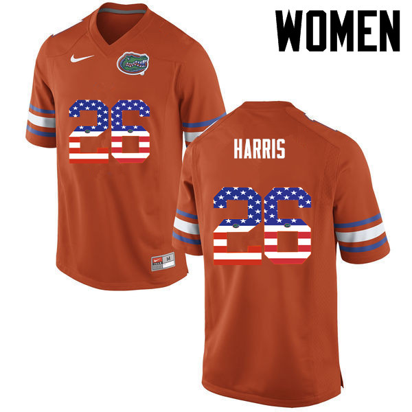 Women Florida Gators #26 Marcell Harris College Football USA Flag Fashion Jerseys-Orange - Click Image to Close